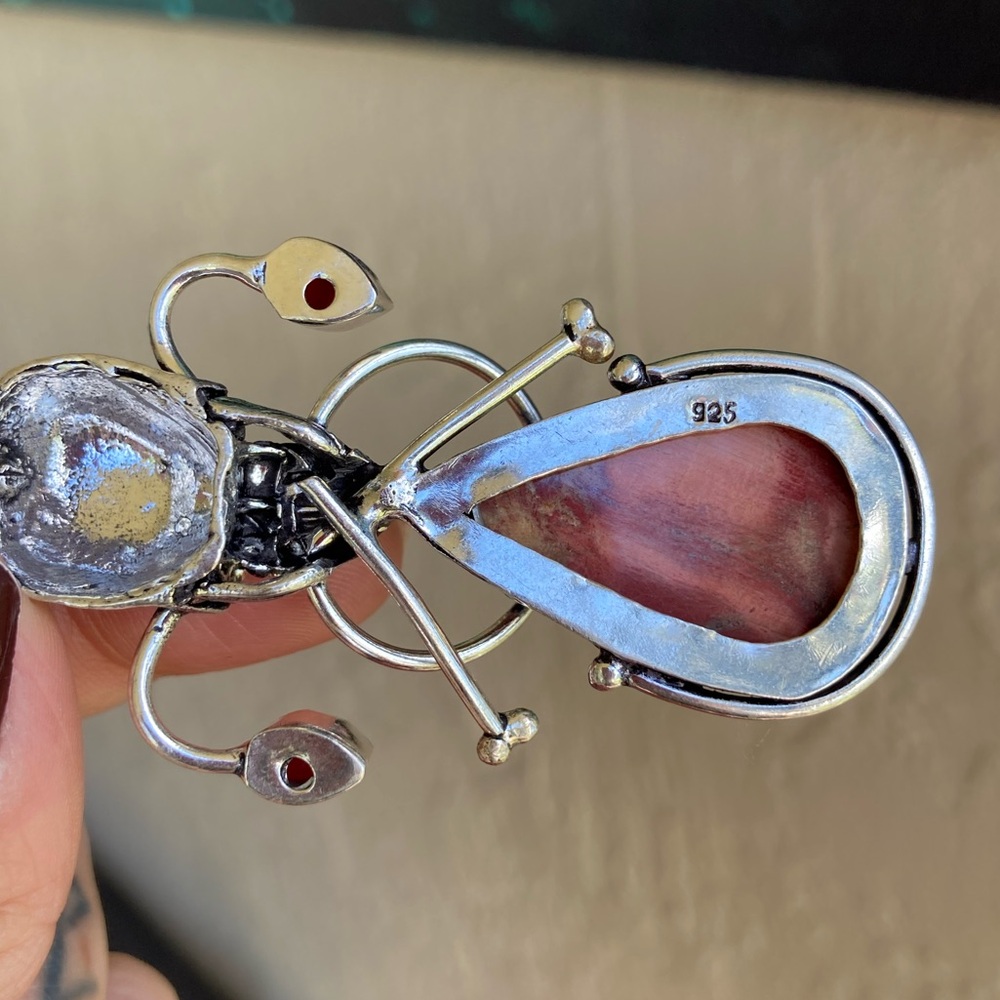 Genuine red jasper , moonstone & carnelian gemstones skull boho goth necklace - Picture 4 of 13